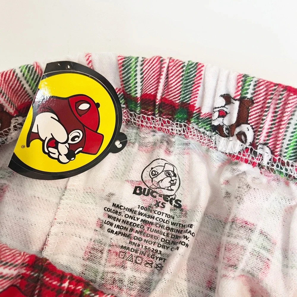 NEW Buc-ees Boys Christmas Pajama‎ Shorts Red Green Plaid Santa Beaver Size XS
